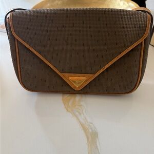 Woven Brown Envelope Crossbody with Tan Trim